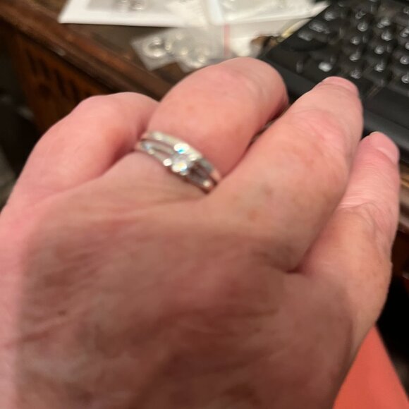 Silver Hammered Wedding Set, size 7 - Picture 1 of 3